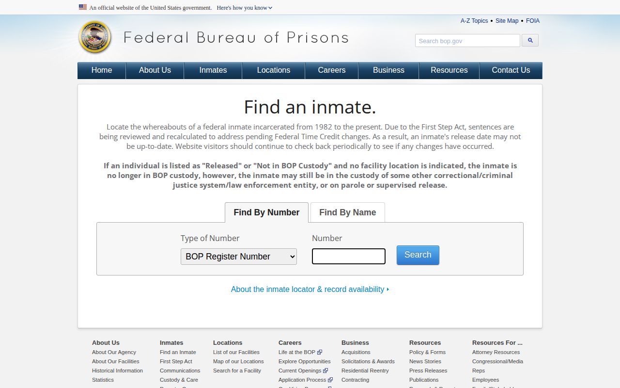 Culberson County federal release lookup in the Bureau of Prisons locator